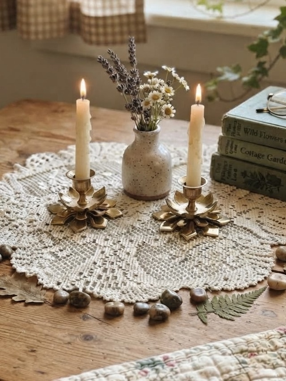 Gorgeous Vintage Brass Lotus Mini Taper Candle Holders - Set of 2